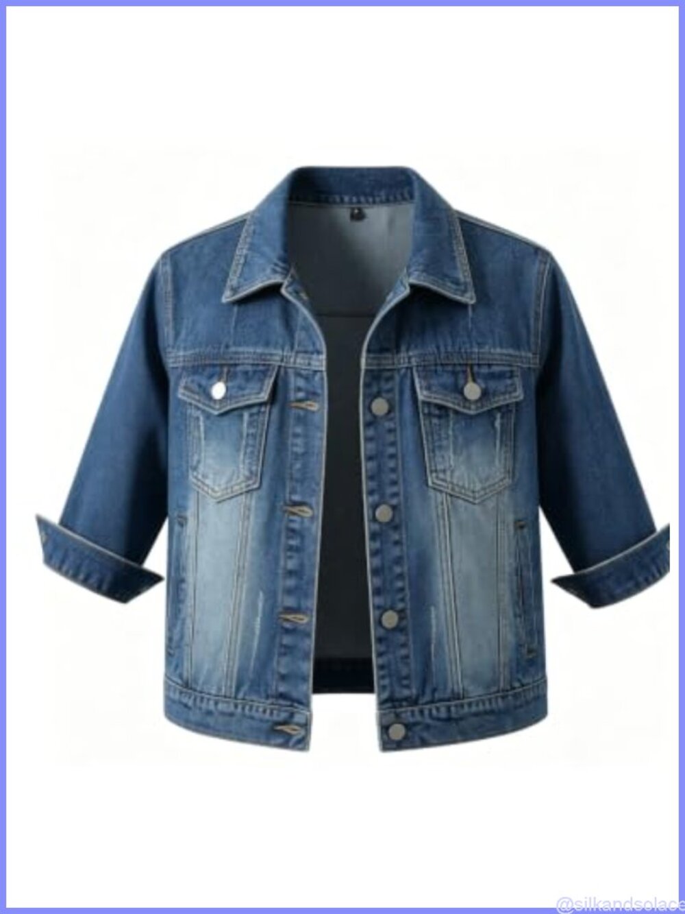 Slim Crop Denim Trucker Jacket with 3/4 Sleeves